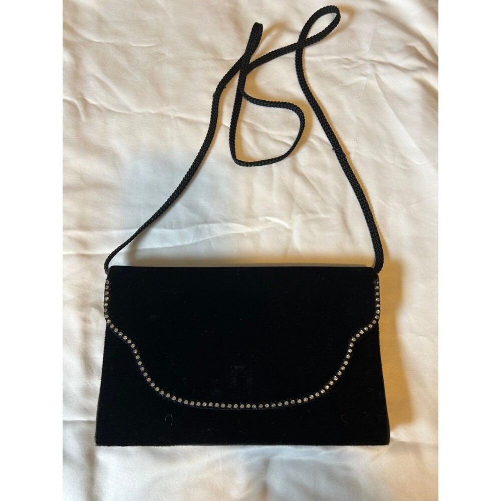 Elegant Black Velvet Clutch with Rhinestone Trim by Carla Marchi